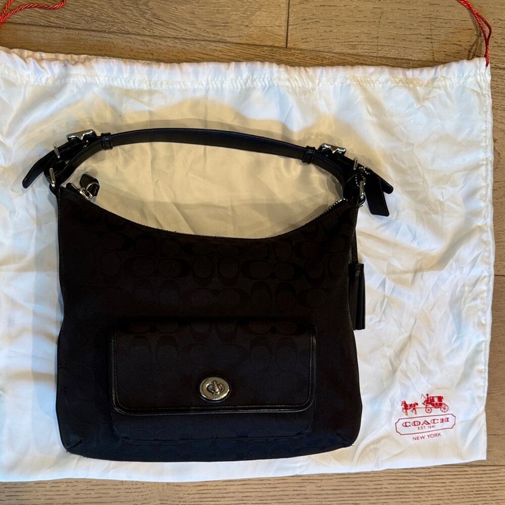 Coach Black on Black Logo Legacy Signature Courtenay Hobo shoulder Bag - Picture 12 of 12